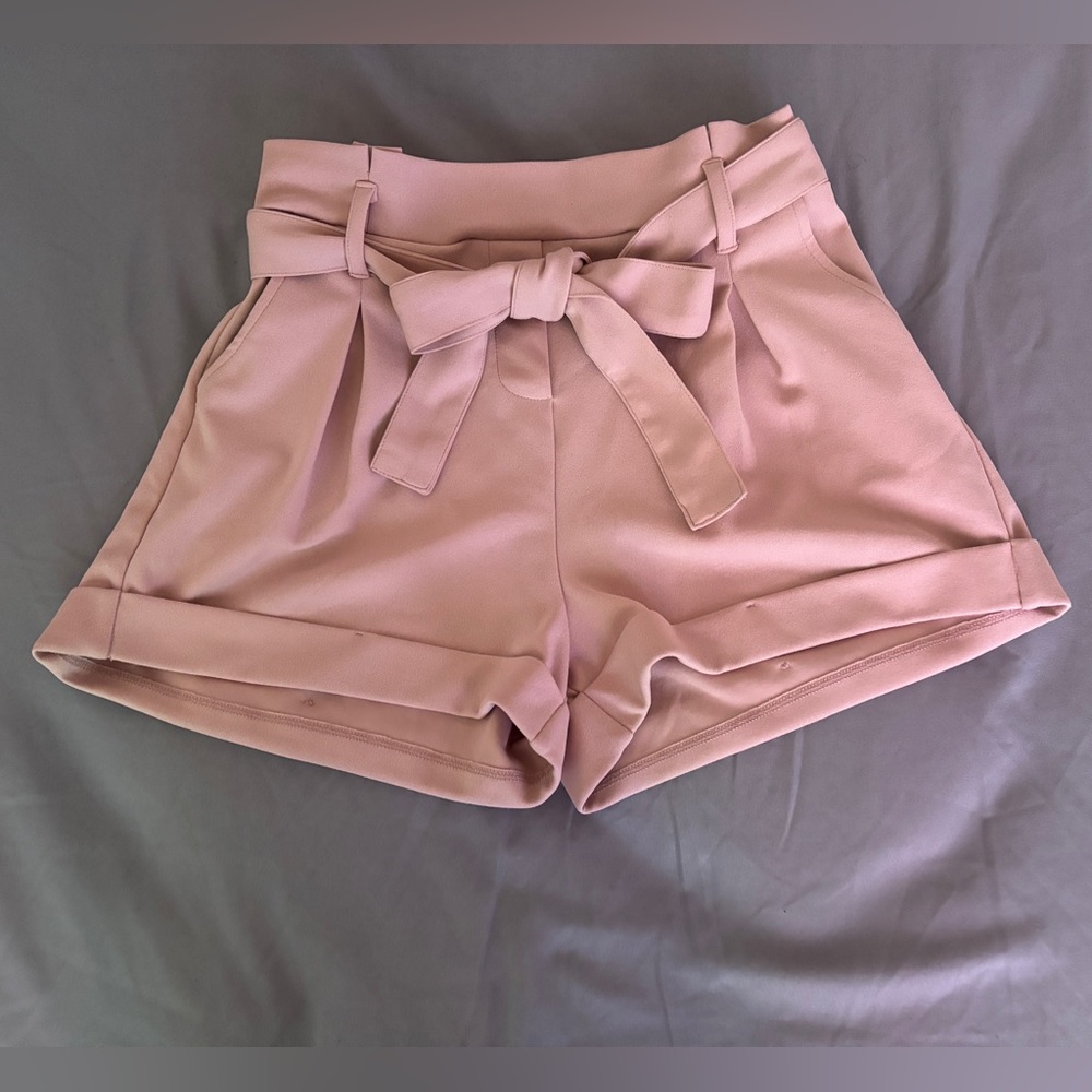 High-Waist Paperbag Tie Shorts - Pink